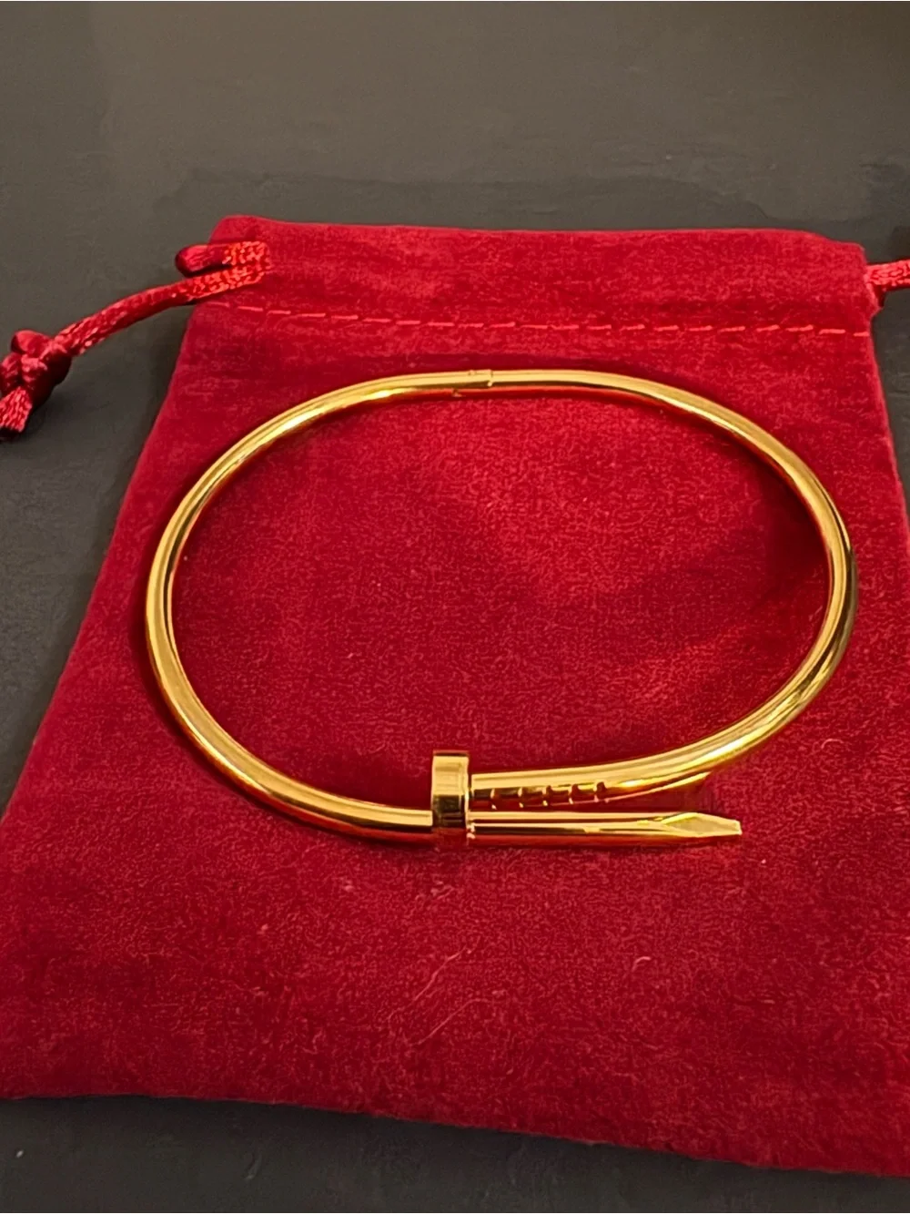 Stainless Steel Gold Plated Nail Bangle Bracelet Sz 19cm